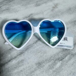 Heart-Shaped White Sunglasses with Blue Lenses